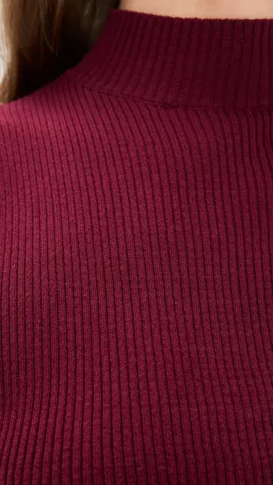 Another Girl Contrast V-Waist Knit Mini Dress Burgundy | Thumbnail 6