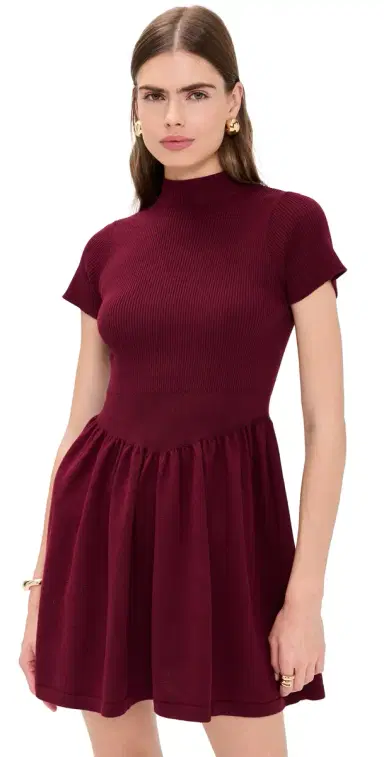 Another Girl Contrast V-Waist Knit Mini Dress Burgundy | Thumbnail 1