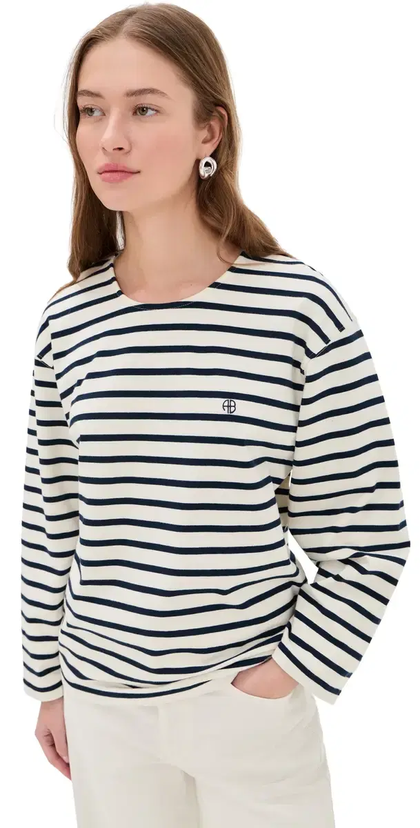 ANINE BING Newton Tee Navy tripe
