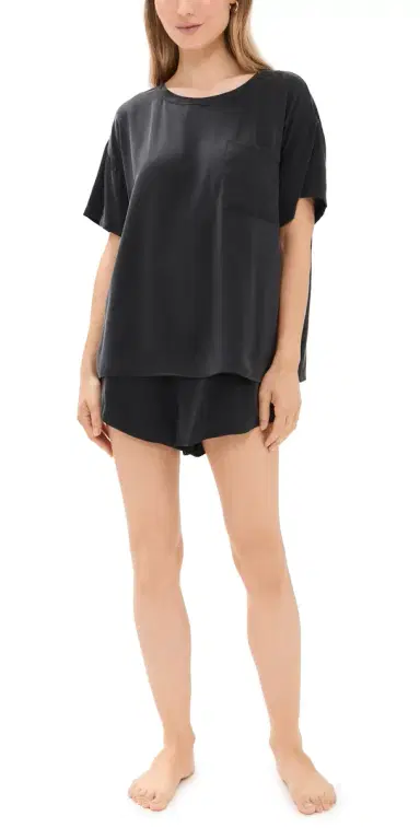 Lunya Washable Silk Tee Short Set Immersed Black | Thumbnail 1 Lunya Washable Silk Tee Short Set Immersed Black | Thumbnail 1