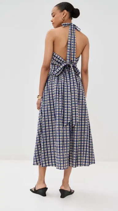 Rosie Assoulin Halter In The Name of Love Dress Navy Check | Thumbnail 3