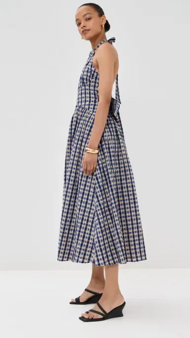 Rosie Assoulin Halter In The Name of Love Dress Navy Check | Thumbnail 4