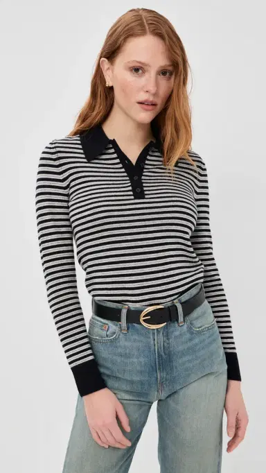 Nili Lotan Prescott Cashmere Stripe Polo Dark Navy/Grey Stripe | Thumbnail 2 Nili Lotan Prescott Cashmere Stripe Polo Dark Navy/Grey Stripe | Thumbnail 2