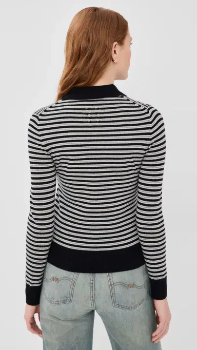 Nili Lotan Prescott Cashmere Stripe Polo Dark Navy/Grey Stripe | Thumbnail 3 Nili Lotan Prescott Cashmere Stripe Polo Dark Navy/Grey Stripe | Thumbnail 3