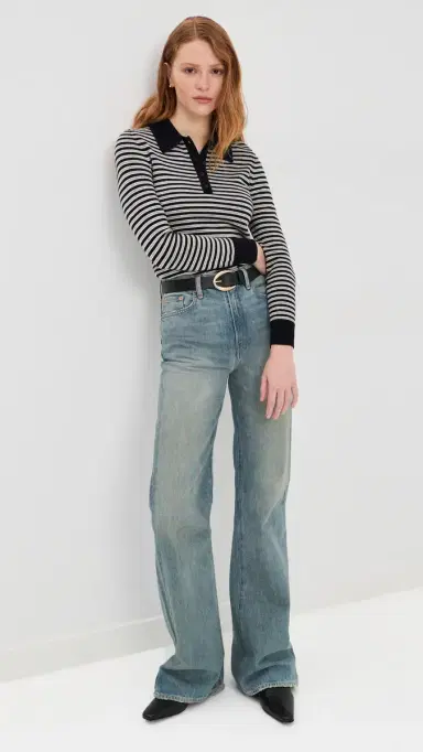 Nili Lotan Prescott Cashmere Stripe Polo Dark Navy/Grey Stripe | Thumbnail 5 Nili Lotan Prescott Cashmere Stripe Polo Dark Navy/Grey Stripe | Thumbnail 5