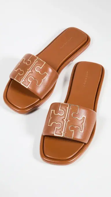 Tory Burch Double T Sport Slides Bourbon Miele/Gold 8 | Thumbnail 2