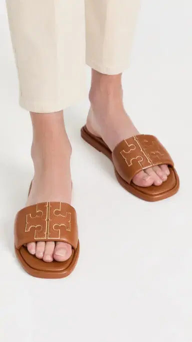Tory Burch Double T Sport Slides Bourbon Miele/Gold 8 | Thumbnail 3