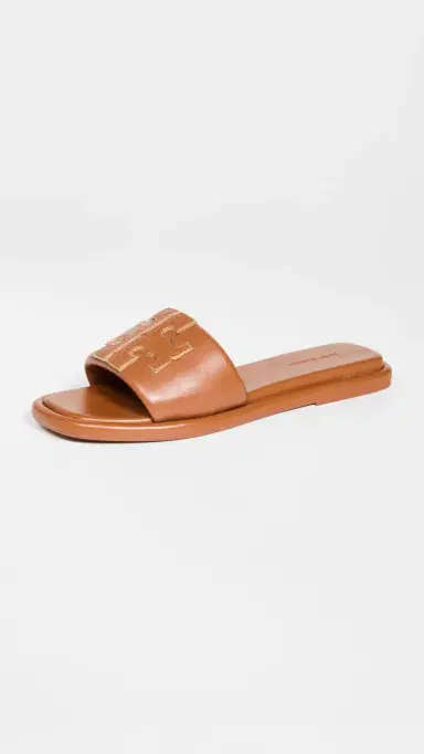 Tory Burch Double T Sport Slides Bourbon Miele/Gold 8 | Thumbnail 4