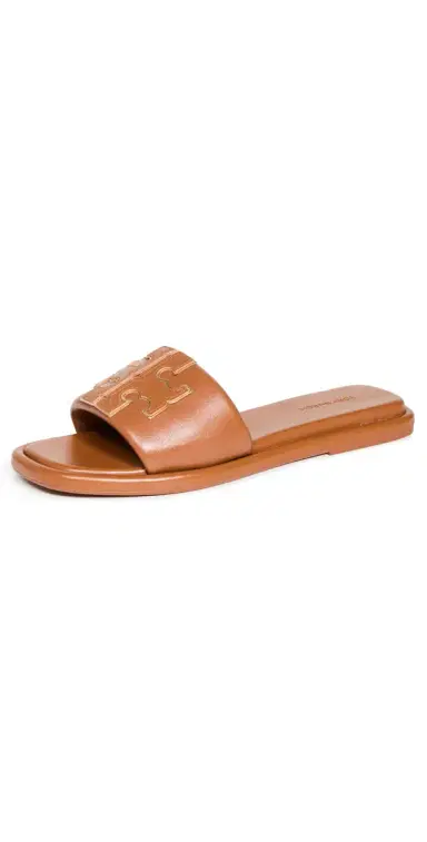 Tory Burch Double T Sport Slides Bourbon Miele/Gold 8 | Thumbnail 1