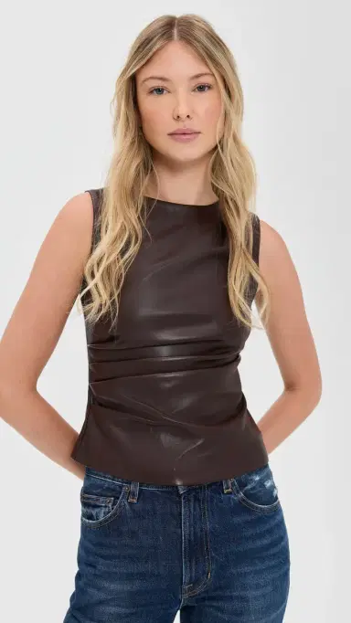 Joe's Jeans The Meg Vegan Leather Top Dark Chocolate | Thumbnail 2 Joe's Jeans The Meg Vegan Leather Top Dark Chocolate | Thumbnail 2