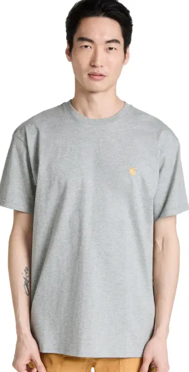 Carhartt WIP Short Sleeve Chase T-Shirt Grey Heather | Thumbnail 1 Carhartt WIP Short Sleeve Chase T-Shirt Grey Heather | Thumbnail 1