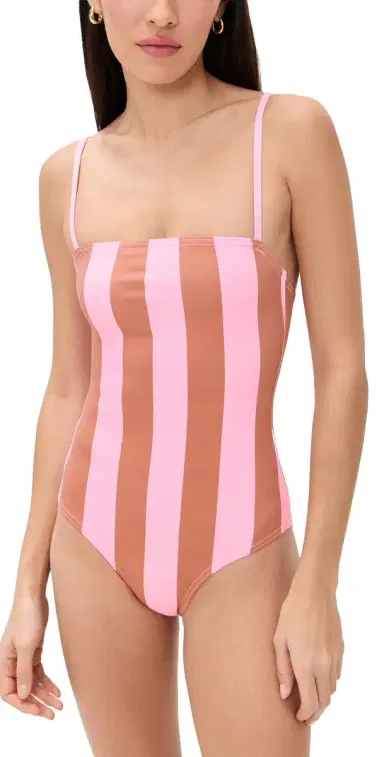Hill House Home Giana Swimsuit Coral Cabana Stripe | Thumbnail 1