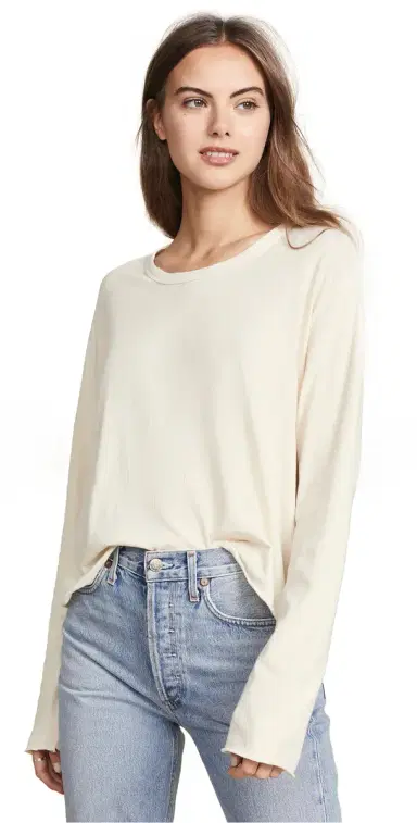 THE GREAT. The Long Sleeve Crop Tee Washed White | Thumbnail 1 THE GREAT. The Long Sleeve Crop Tee Washed White | Thumbnail 1