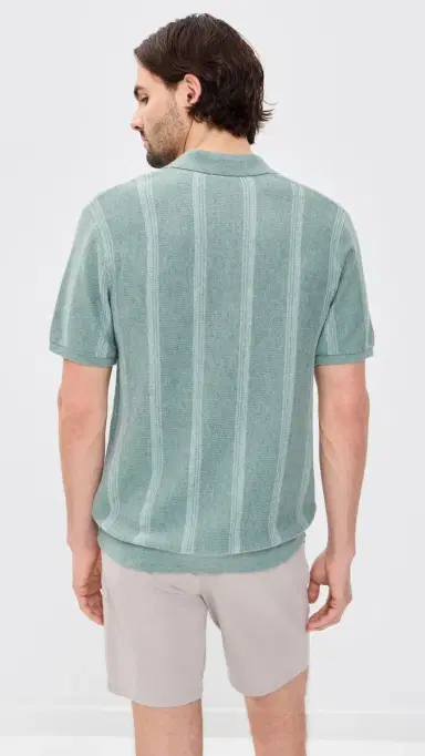 Marine Layer iam Sweater Polo Topaz Stripe | Thumbnail 3