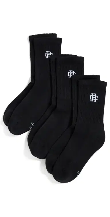 Reigning Champ 3 Pack Classic Mid Crew Socks Black | Thumbnail 1