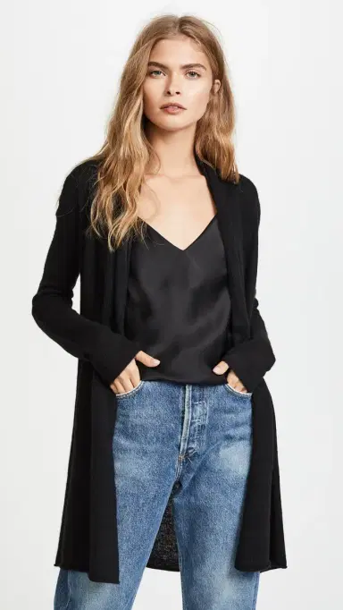 White + Warren Essential Trapeze Robe Black S | Thumbnail 2