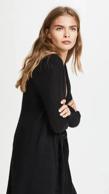 White + Warren Essential Trapeze Robe Black S | Thumbnail 4