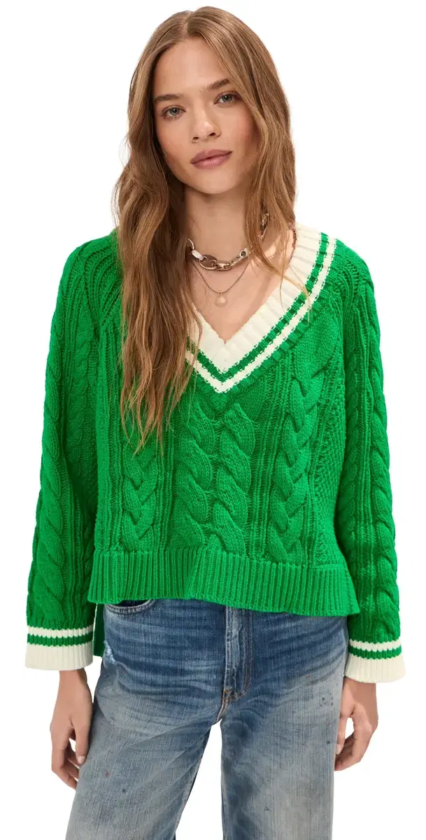 LE BOP arley V Neck Oversized Sweater Kelly Green ulti