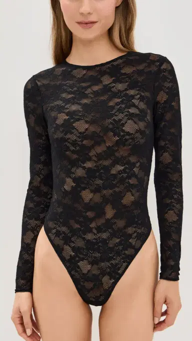 Fleur du Mal Le tretch Long Sleeve Thong Bodysuit Black | Thumbnail 2