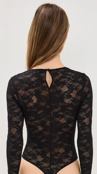 Fleur du Mal Le tretch Long Sleeve Thong Bodysuit Black | Thumbnail 3