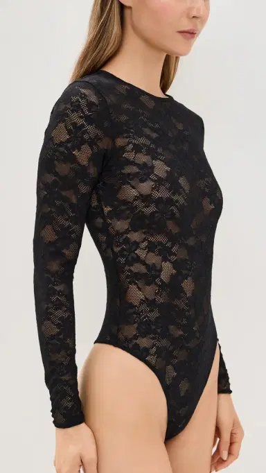 Fleur du Mal Le tretch Long Sleeve Thong Bodysuit Black | Thumbnail 4