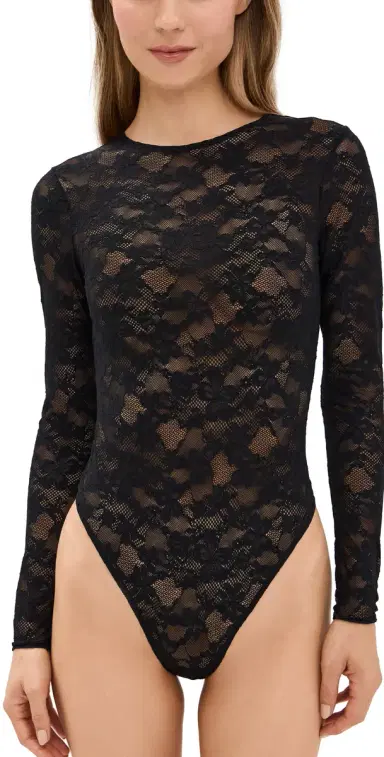 Fleur du Mal Le tretch Long Sleeve Thong Bodysuit Black | Thumbnail 1