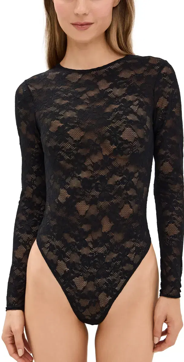 Fleur du Mal Le tretch Long leeve Thong Bodysuit Black