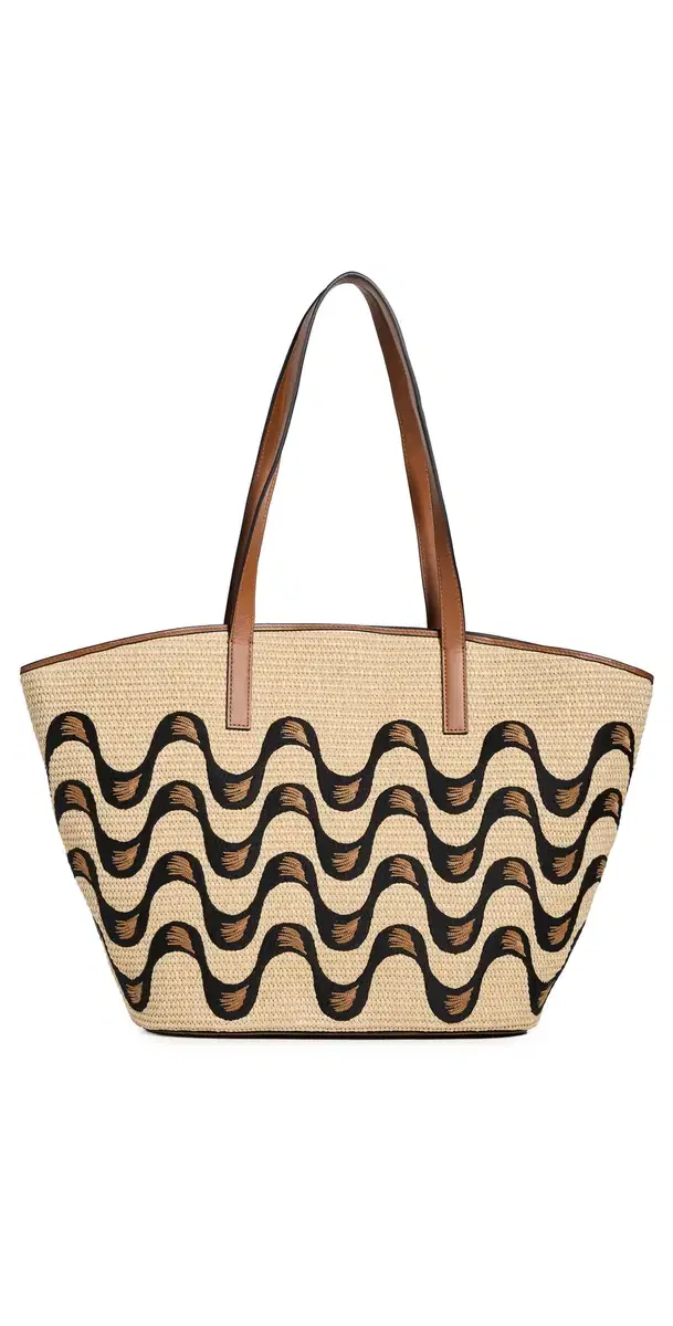 Raffia Basket Large Tote Bag Natural Raffia and Black One Size