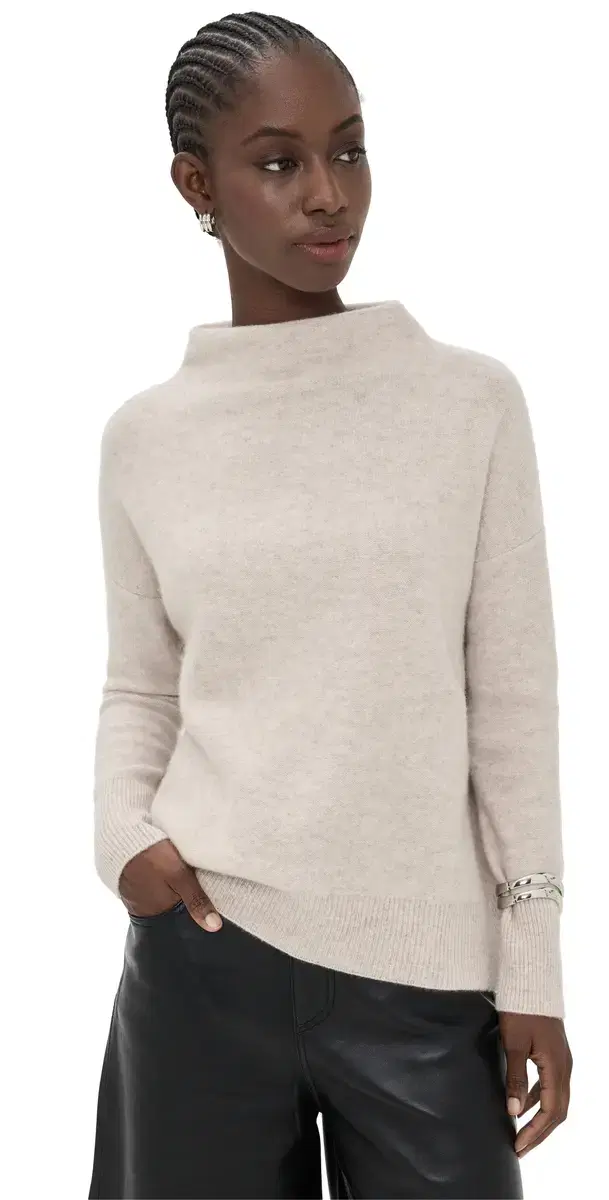 Vince Boiled Cashmere Funnel Neck Pullover arble