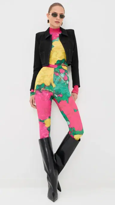 Balmain Second Skin Roses Print Jersey Leggings Green/Pink/Yellow | Thumbnail 2 Balmain Second Skin Roses Print Jersey Leggings Green/Pink/Yellow | Thumbnail 2