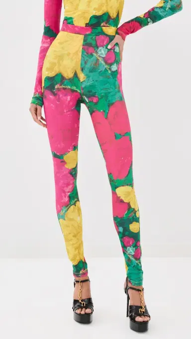 Balmain Second Skin Roses Print Jersey Leggings Green/Pink/Yellow | Thumbnail 3 Balmain Second Skin Roses Print Jersey Leggings Green/Pink/Yellow | Thumbnail 3