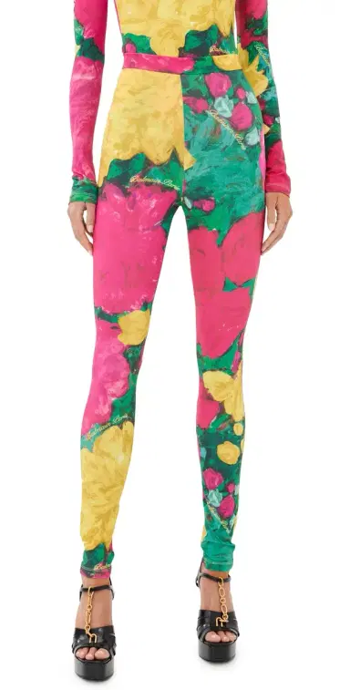 Balmain Second Skin Roses Print Jersey Leggings Green/Pink/Yellow | Thumbnail 1 Balmain Second Skin Roses Print Jersey Leggings Green/Pink/Yellow | Thumbnail 1