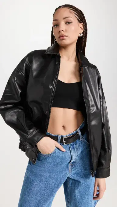 LIONESS Kenny Bomber Faux Leather Jacket | Thumbnail 2