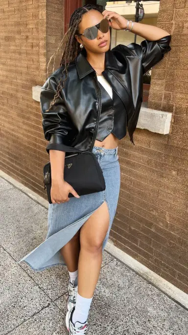 LIONESS Kenny Bomber Faux Leather Jacket Jet Black L | Thumbnail 6 LIONESS Kenny Bomber Faux Leather Jacket Jet Black L | Thumbnail 6
