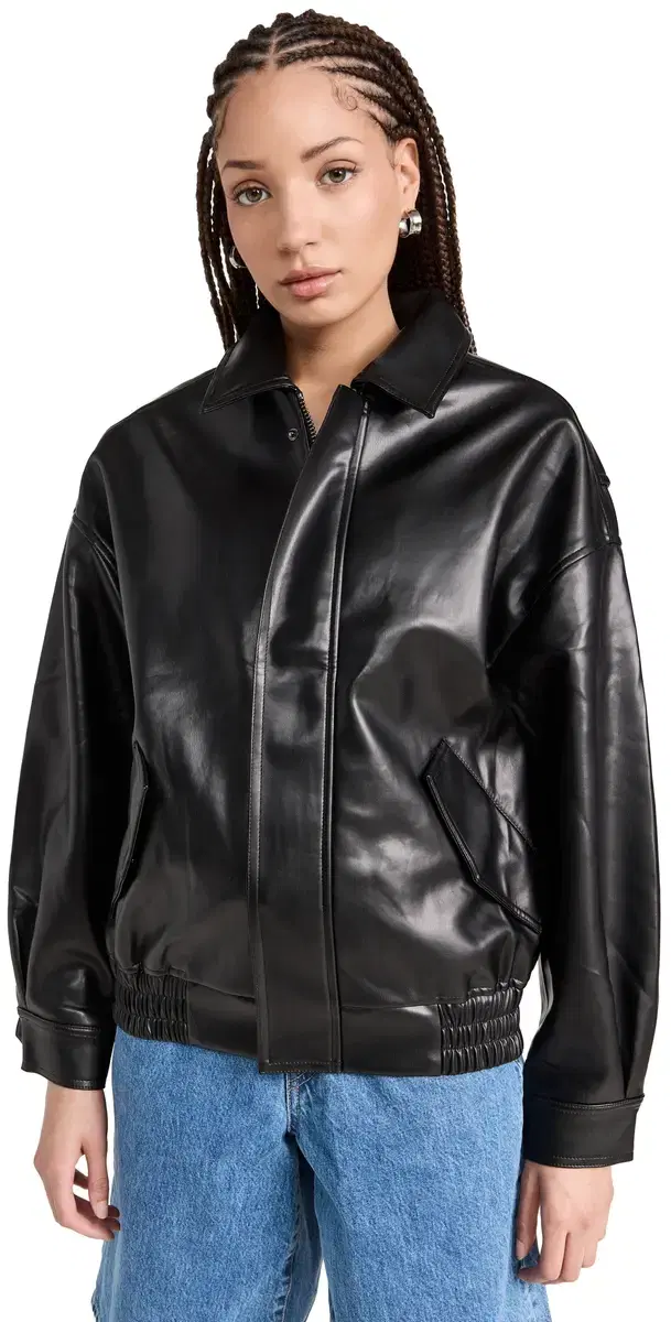 Lioness Kenny Bomber Faux eather Jacket Jet Black