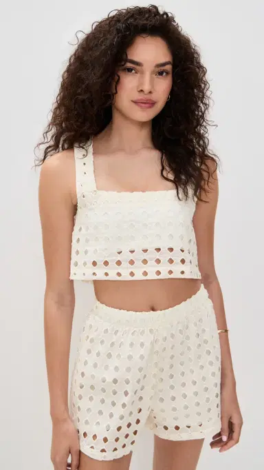 LE BOP Eyelet Desiree Cropped Tank Ivory L | Thumbnail 2 LE BOP Eyelet Desiree Cropped Tank Ivory L | Thumbnail 2