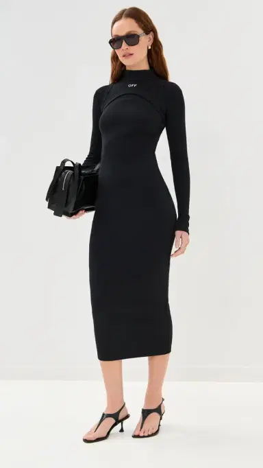 Off-White Off Stamp Rib Round Long Dress Black/White 42 | Thumbnail 2 Off-White Off Stamp Rib Round Long Dress Black/White 42 | Thumbnail 2
