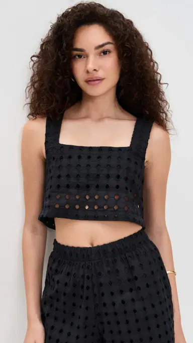 LE BOP Eyelet Desiree Cropped Tank Black L | Thumbnail 2 LE BOP Eyelet Desiree Cropped Tank Black L | Thumbnail 2