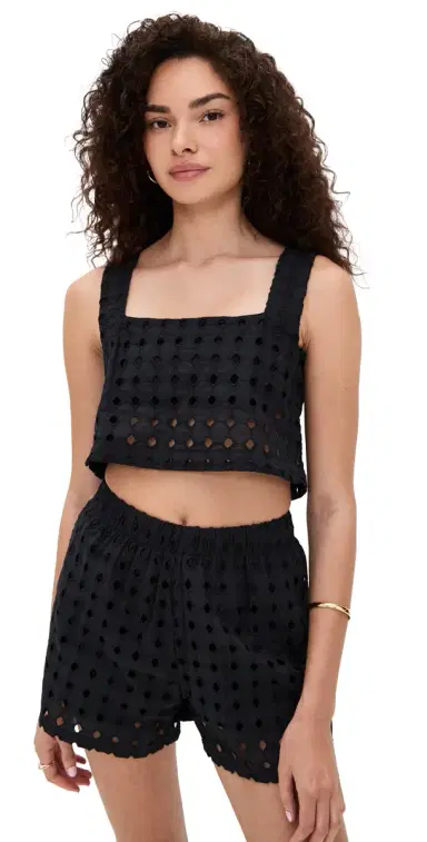 LE BOP Eyelet Desiree Cropped Tank Black L | Thumbnail 1 LE BOP Eyelet Desiree Cropped Tank Black L | Thumbnail 1