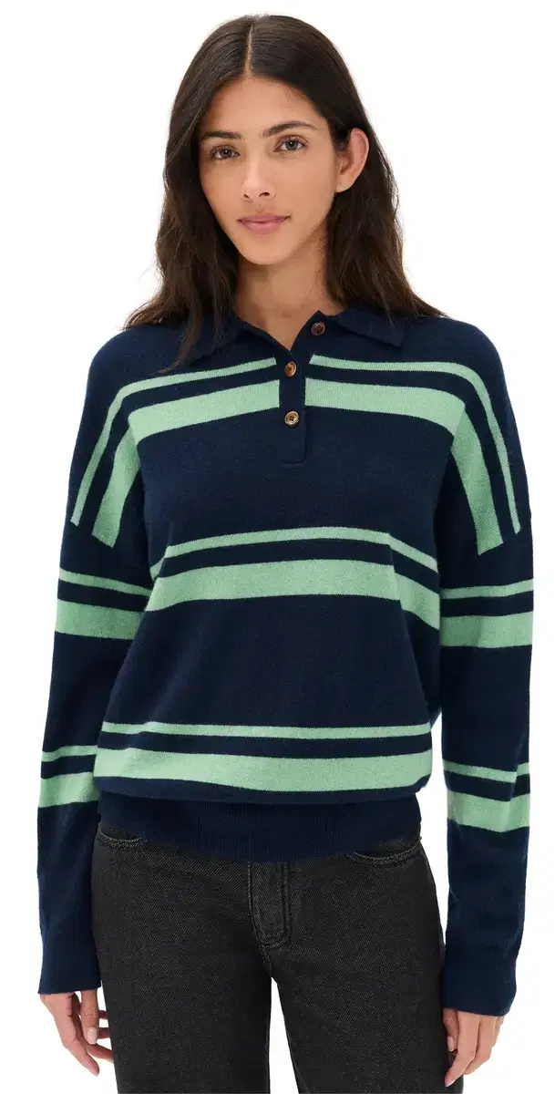 Cashmere Striped Polo idnight/Jade