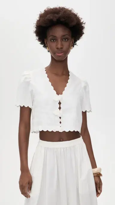 Farm Rio Roses inen Top Off-White | Thumbnail 2