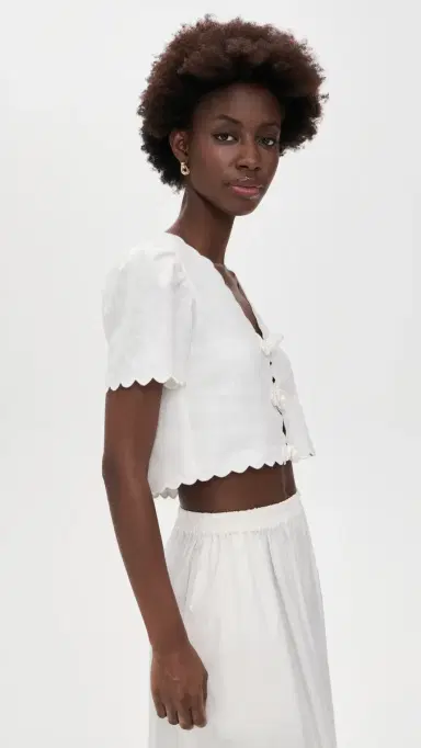 Farm Rio Roses inen Top Off-White | Thumbnail 4