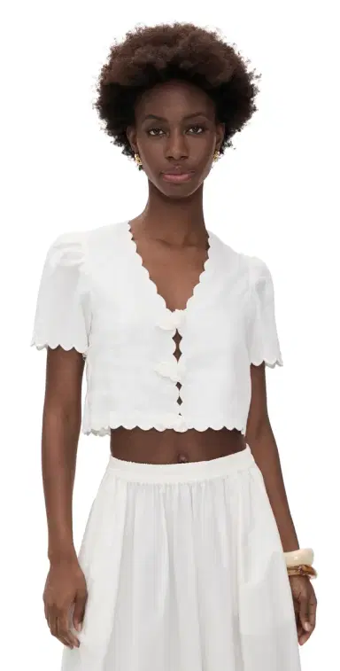 Farm Rio Roses inen Top Off-White | Thumbnail 1