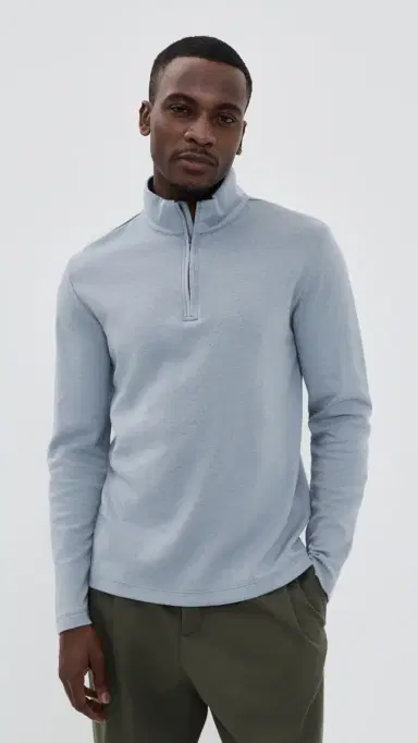 Vince Cotton Blend Double Quarter Zip Pullover teel Blue | Thumbnail 2