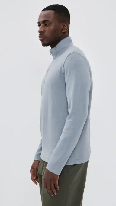 Vince Cotton Blend Double Quarter Zip Pullover teel Blue | Thumbnail 4