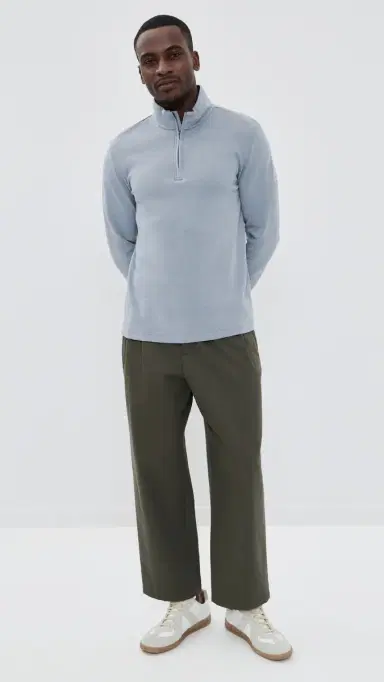 Vince Cotton Blend Double Quarter Zip Pullover teel Blue | Thumbnail 5