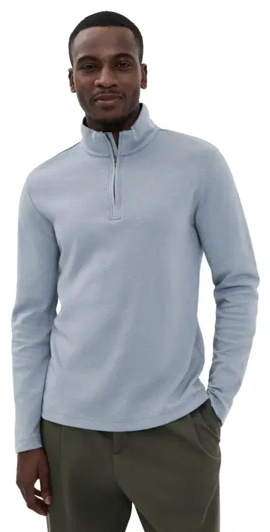 Vince Cotton Blend Double Quarter Zip Pullover teel Blue | Thumbnail 1
