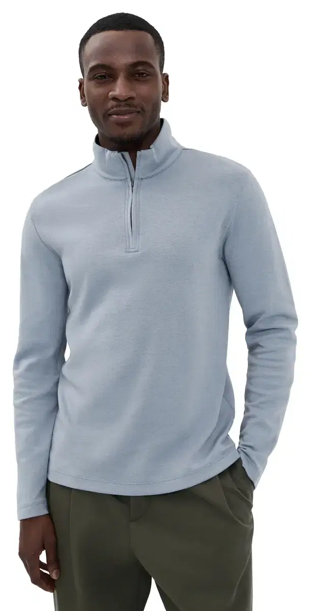 Cotton Blend Double Quarter Zip Pullover teel Blue