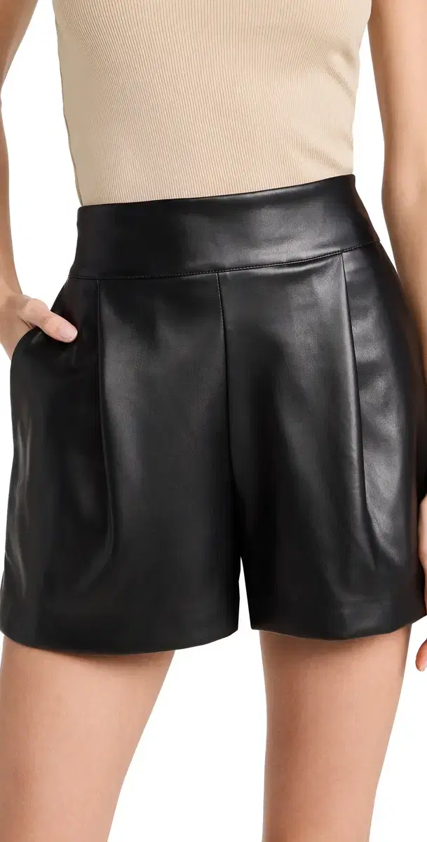 Faux Leather Pleated Shorts Black