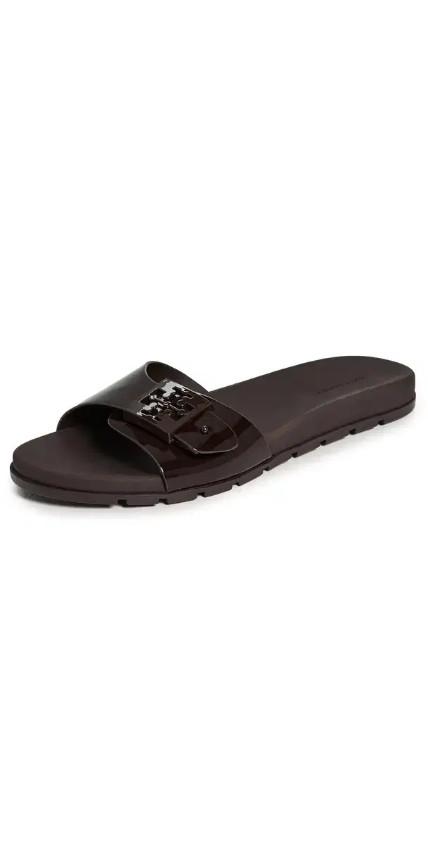 Tory Burch Buckle Slides Dark Cocoa